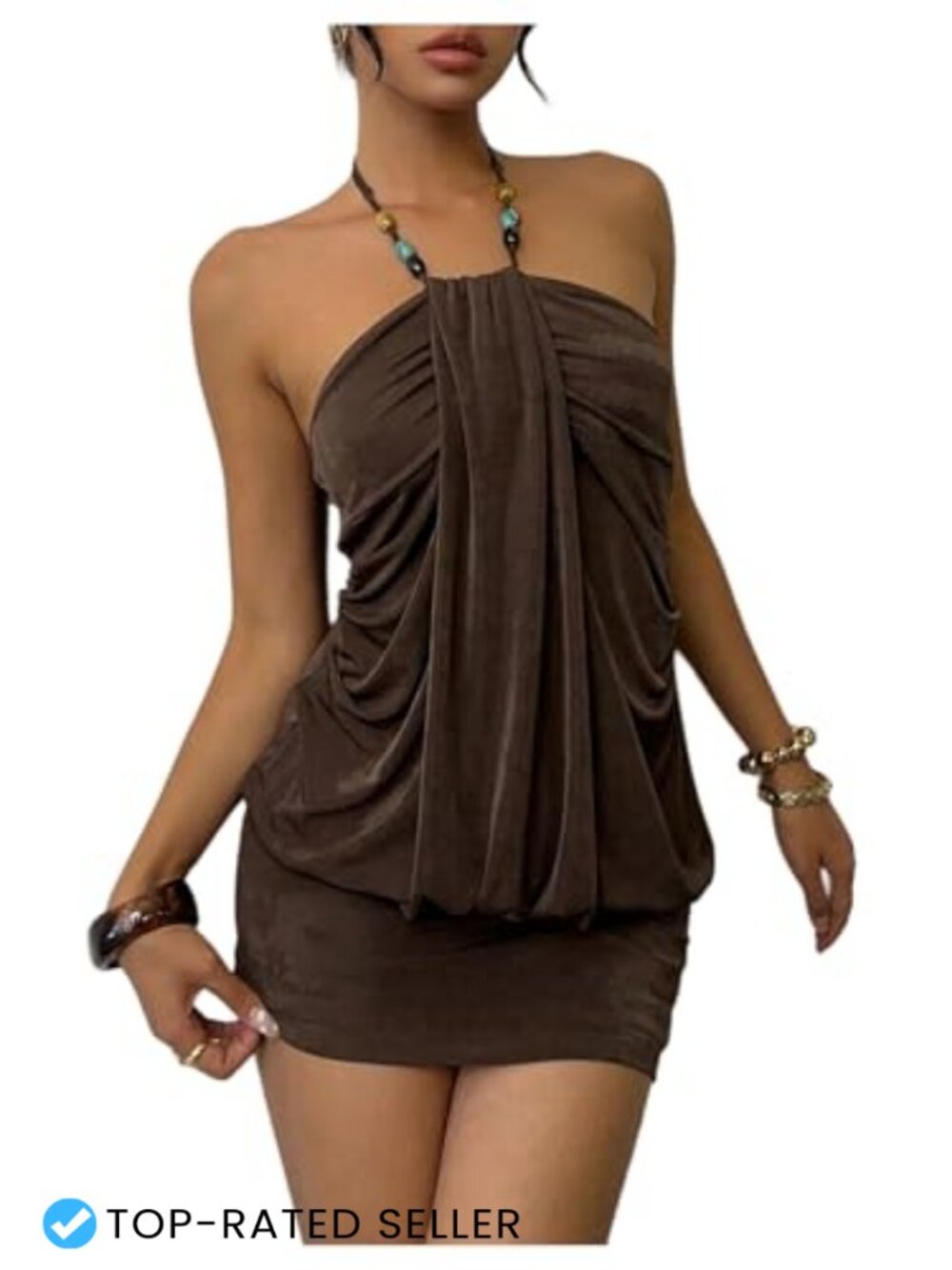 Women's Halter Neck Bodycon Mini Dress Built-in Shorts Backless Party Club